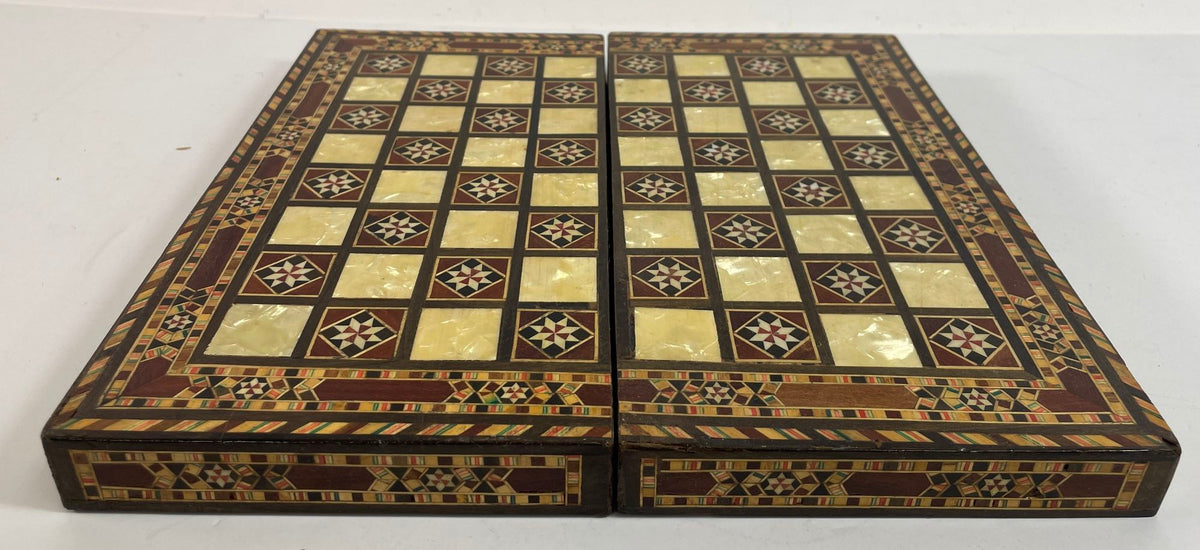 Middle Eastern Mosaic Inlaid Marquetry Box, Vintage Game Chest, 1950