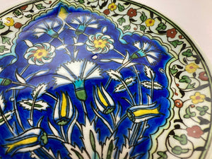 Turkish Ceramic Plate with Hand-painted Iznik Floral Design 1950s