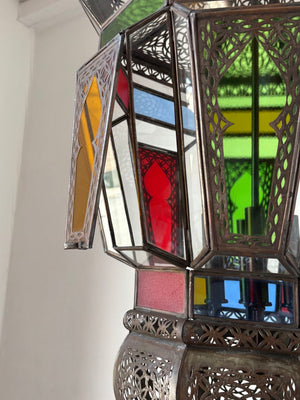 Moroccan Moorish Large Hanging Light Fixture Colored Glass Lantern