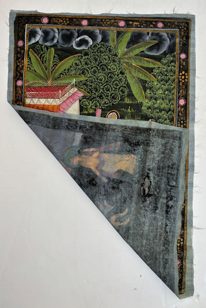 Vintage Rajasthani Krishna & Gopis Gouache and Gold Painting on Cloth — additional view 12