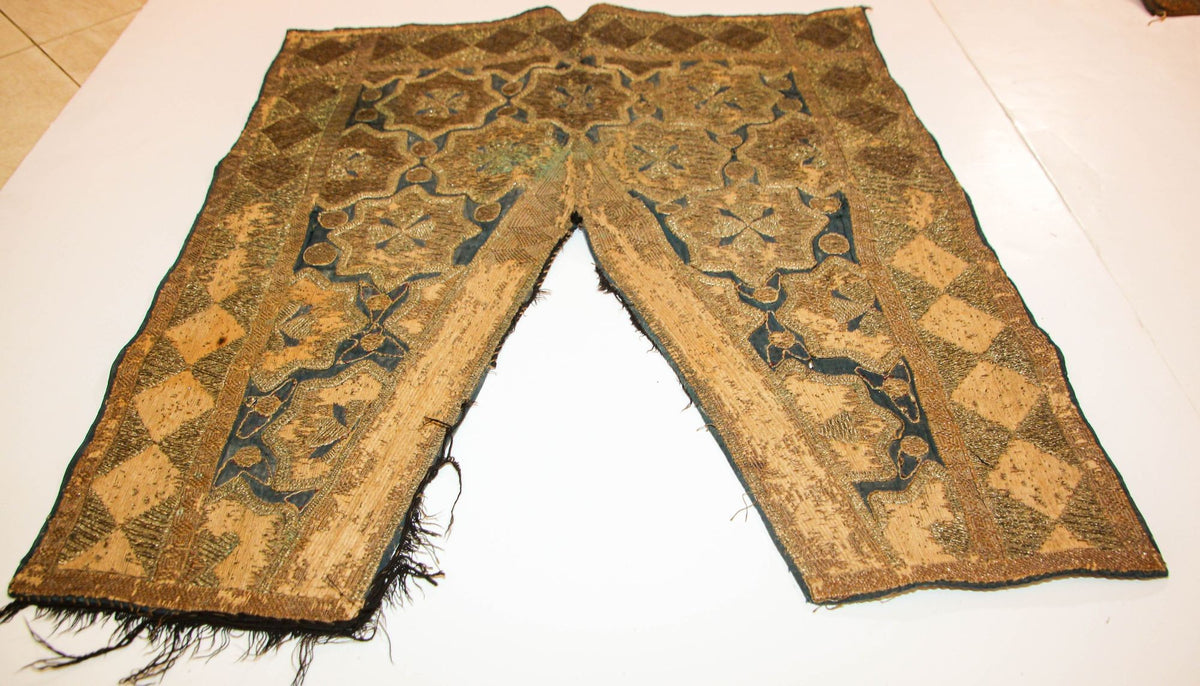 Antique Islamic Art Ottoman Metallic Threads Arched Fragment Textile 19th c.