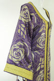 Moroccan Caftan Purple and Gold Damask Embroidered Vintage Kaftan 1960