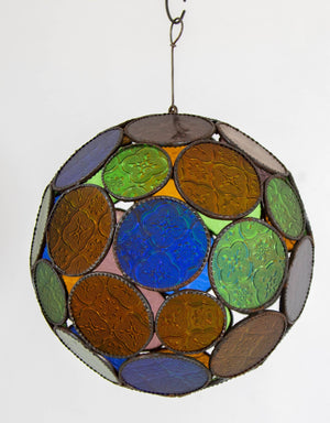 Vintage Moroccan Multi-Color Glass Orb Lantern Moorish Style