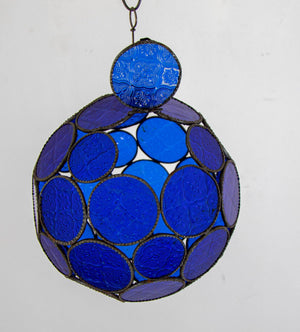 Vintage Moroccan Royal Blue Moorish Glass Orb Glass Lantern
