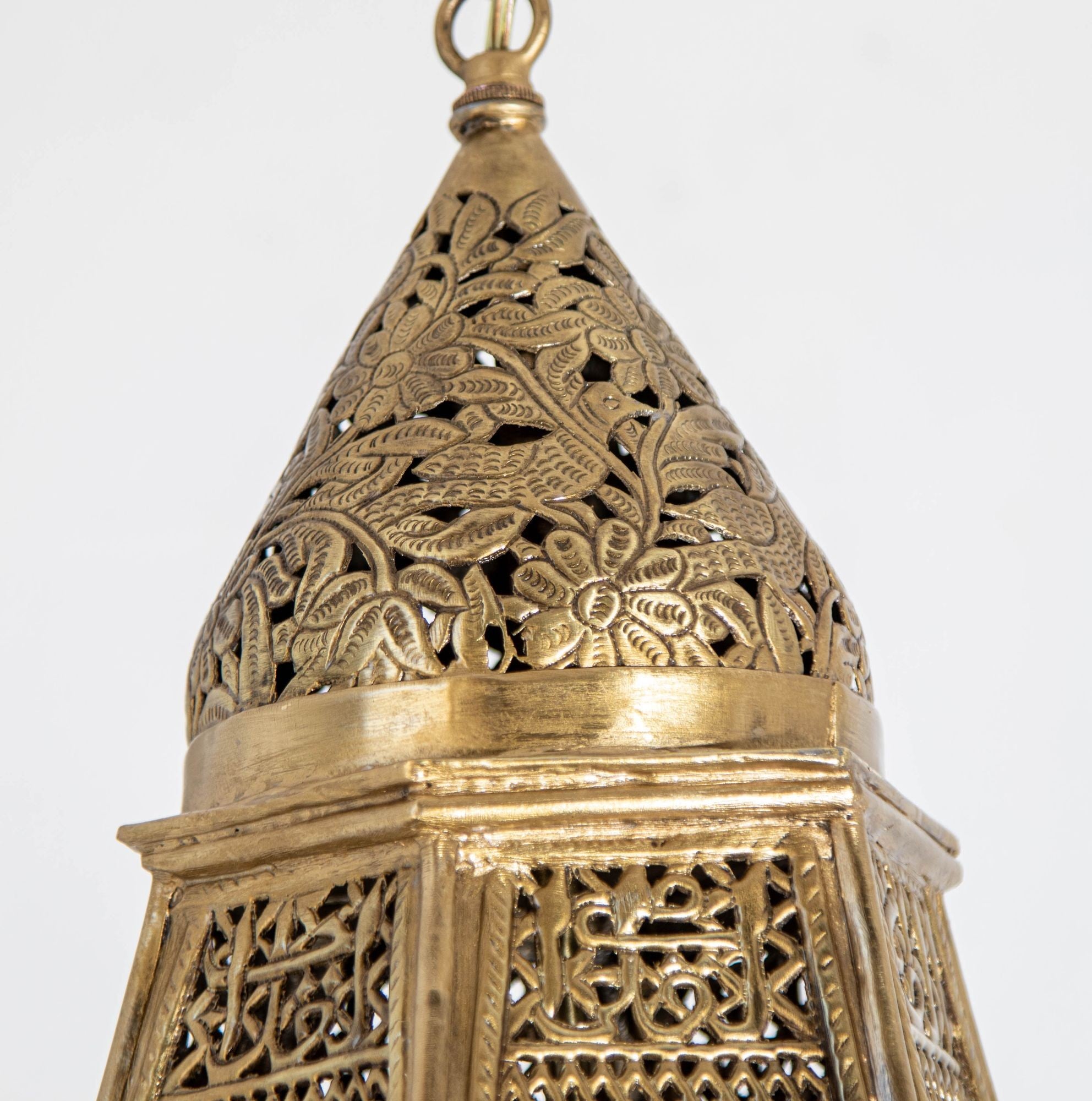 Antique Mamluk Turkish Pierced Brass Hanging Hexagonal Pendant Light Fixture