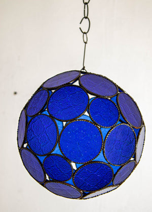 Handcrafted Moroccan Moorish Glass Orb Lantern with Blue Glass