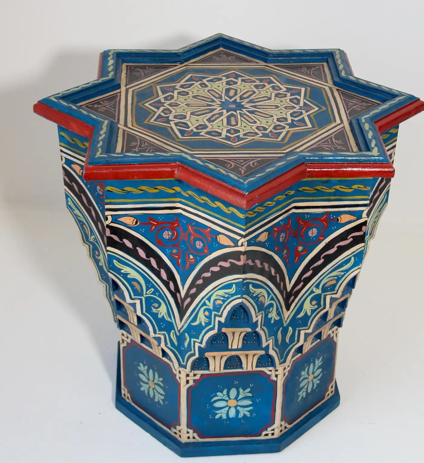 Moroccan Moorish Star Shape Blue Side Table 1960s