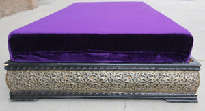 Vintage Moroccan Settee Low Bench, Daybed with Purple Cushion