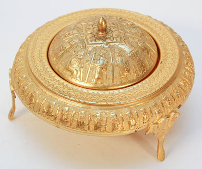 1960 Vintage Gold Tone Islamic Moorish Roll Top Caviar Footed Dish Server