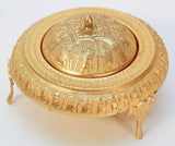 Vintage Gold Tone Islamic Moorish Roll Top Caviar Footed Dish Server 1960s