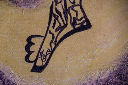 Dove Peace and Arabic Calligraphy Purple and Yellow Oil on Canvas Painting Frame