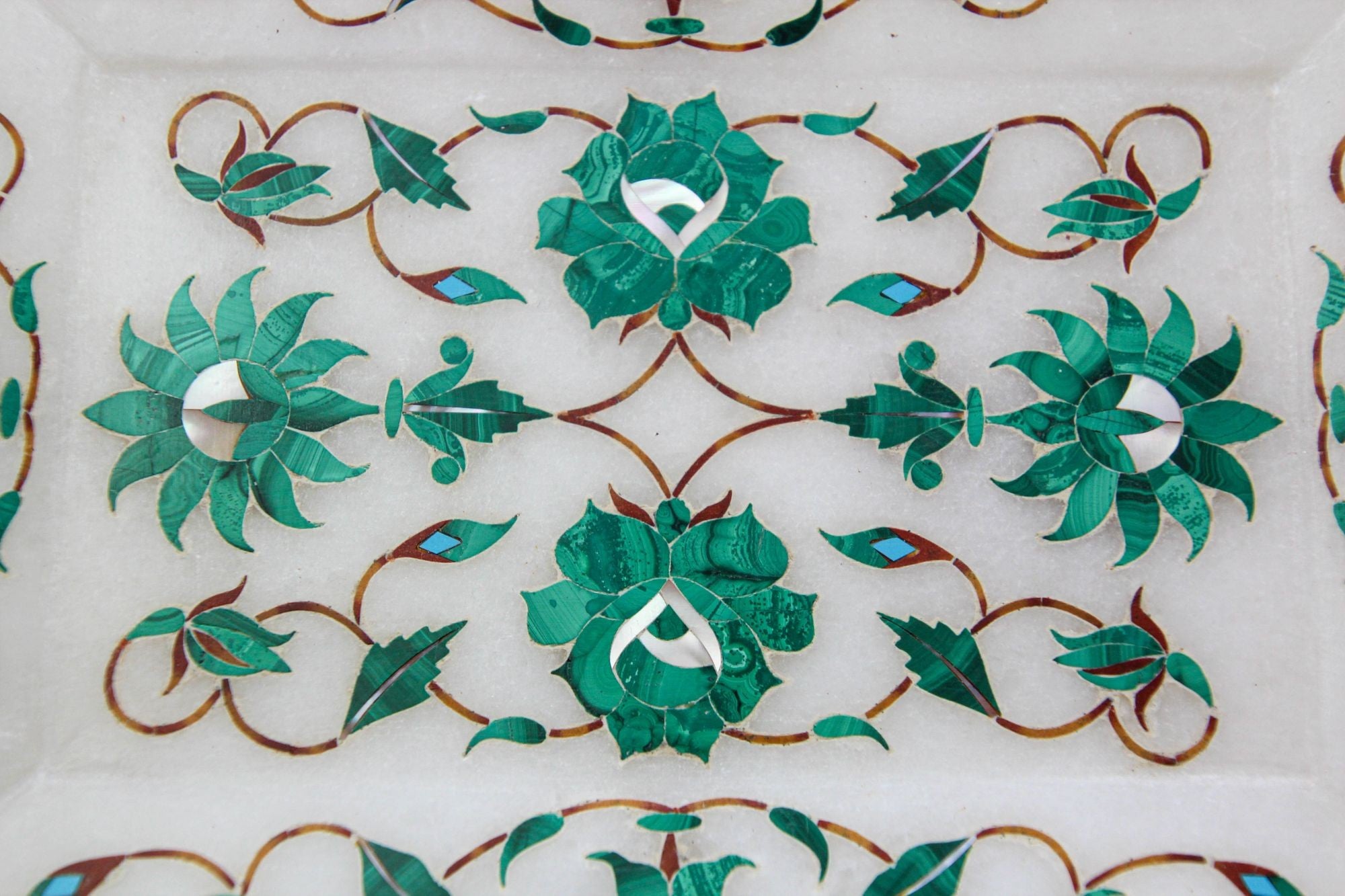 Pietra Dura White Mosaic Inlaid Marble Dish Handcrafted Agra India 1950