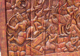 Antique Monumental Asian Hand-Carved Wooden Decorative Mural Panel 8ft