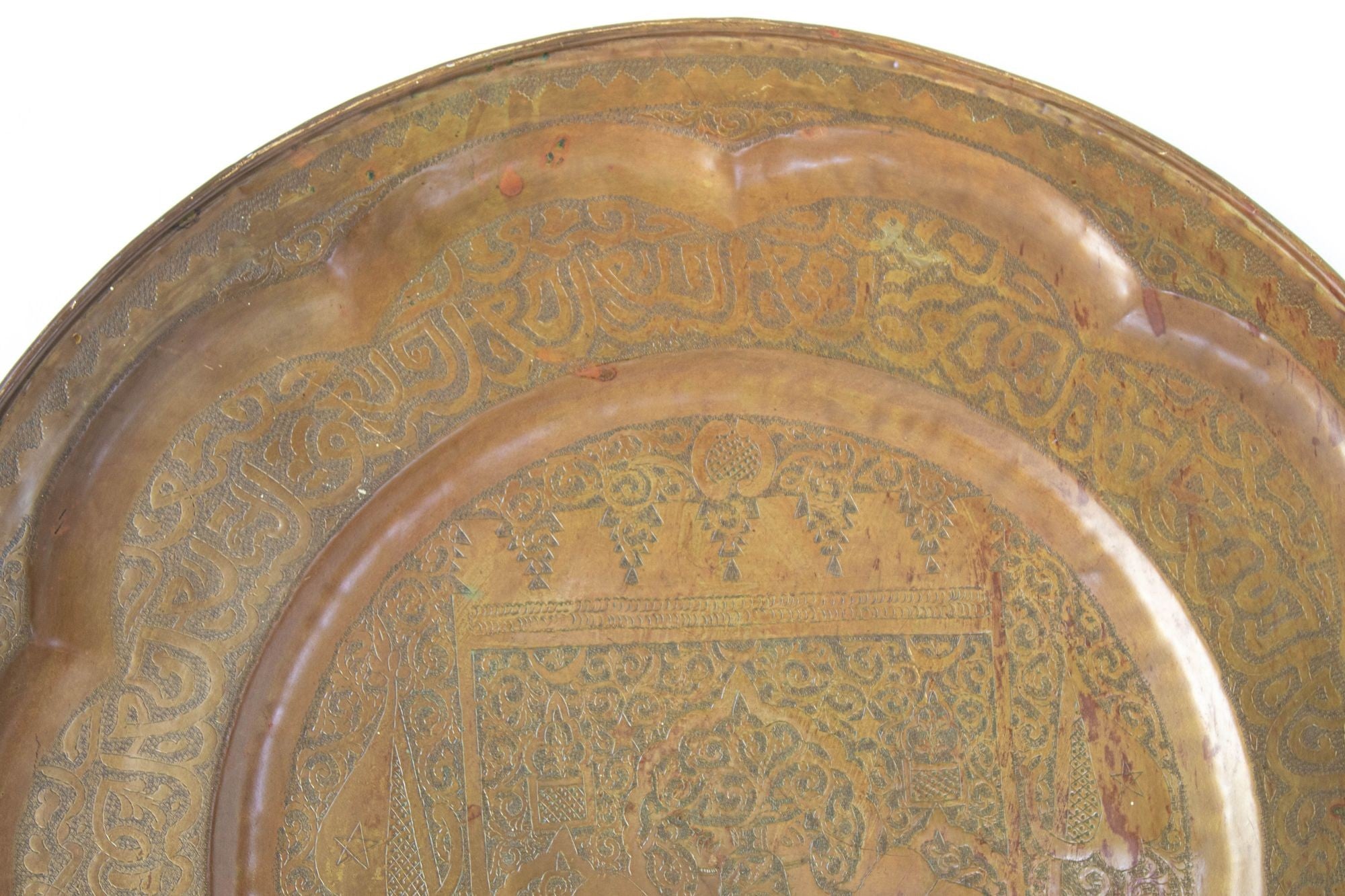 Large Moroccan Round Brass Tray Wall Decor 38 inches Circa 1950's