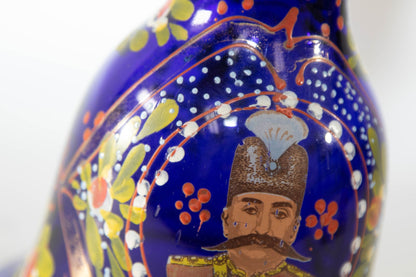 Vintage Royal Blue Enameled Bohemian Glass Vase, Persian Market