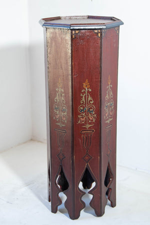 Moroccan Pedestal Table in Moorish Hand Painted Design Octagonal Shape 1960s