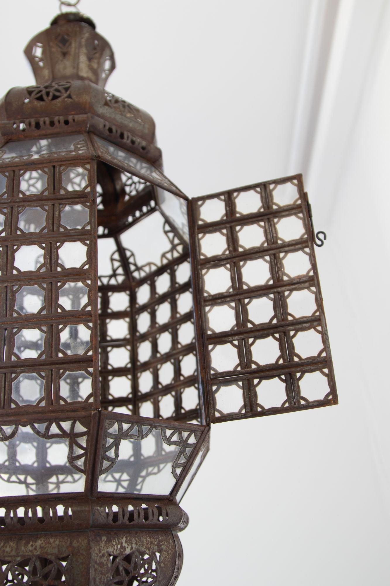 Handcrafted Moroccan Lantern with Clear Glass and Moorish Metal Filigree