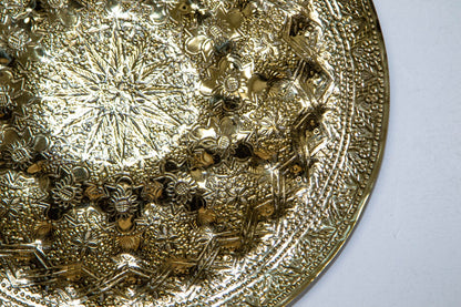 Islamic Persian Polished Brass Tray Collectible Metal Work Platter 10 inches D.