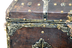 Vintage Moroccan Moorish Leather Clad Large Dowry Trunk