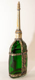 Moorish Green Glass Perfume Bottle Sprinkler with Embossed Metal Overlay