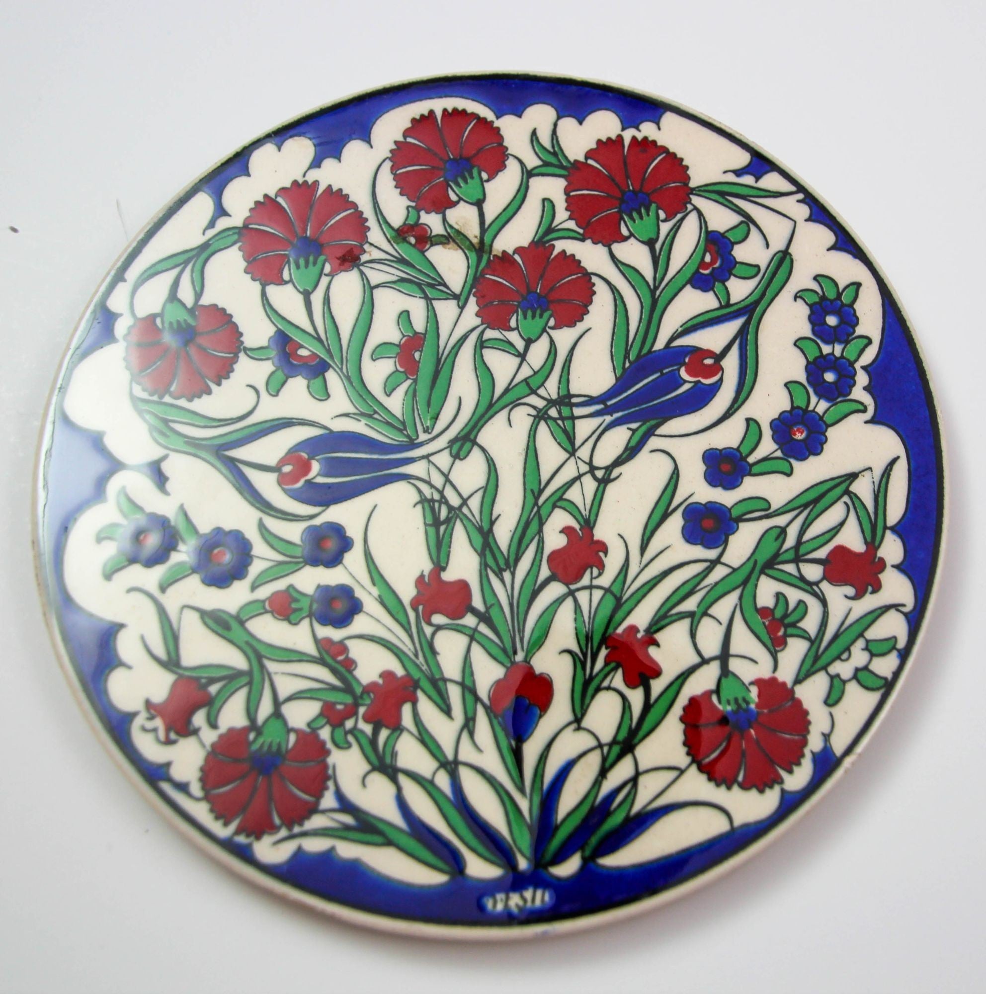 Turkish Iznik Style Ceramic Tiles Set of 3