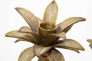 Vintage Brass Moroccan Palm Tree Candlestick Holders Set of 2
