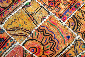 Vintage Pillow in Colorful Embroidered Fabric Patchwork Rajasthan India
