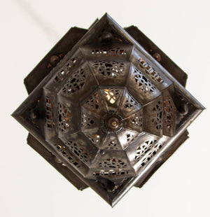 Vintage Moroccan Hanging Lantern Clear and Multicolor Glass Made in Marrakech