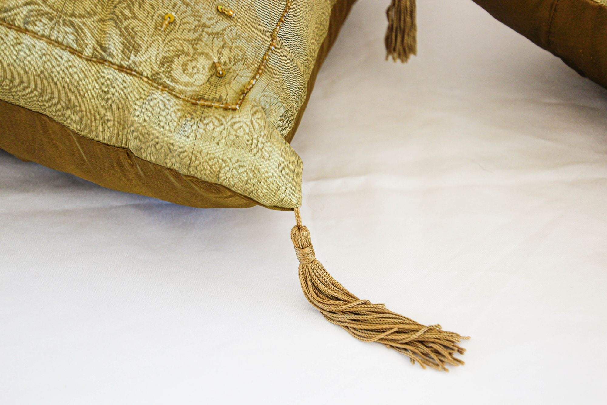 Gold Moorish throw Pillows Embellished with Sequins and Beads a Pair