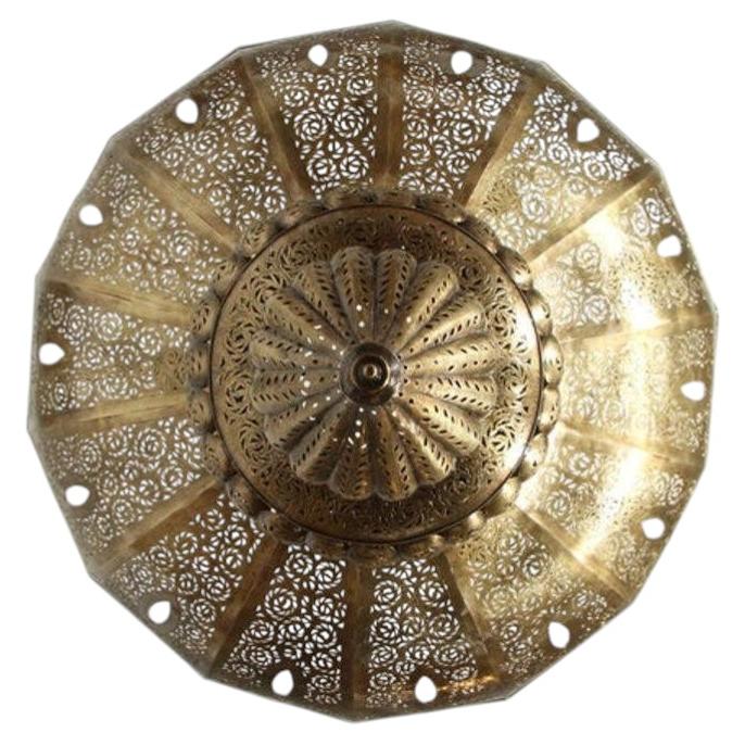Oversized Moroccan Pierced Brass Filigree Chandelier, Moorish Style — Morocco