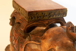 Vintage Asian Elephant Hand-Carved Wooden Stool