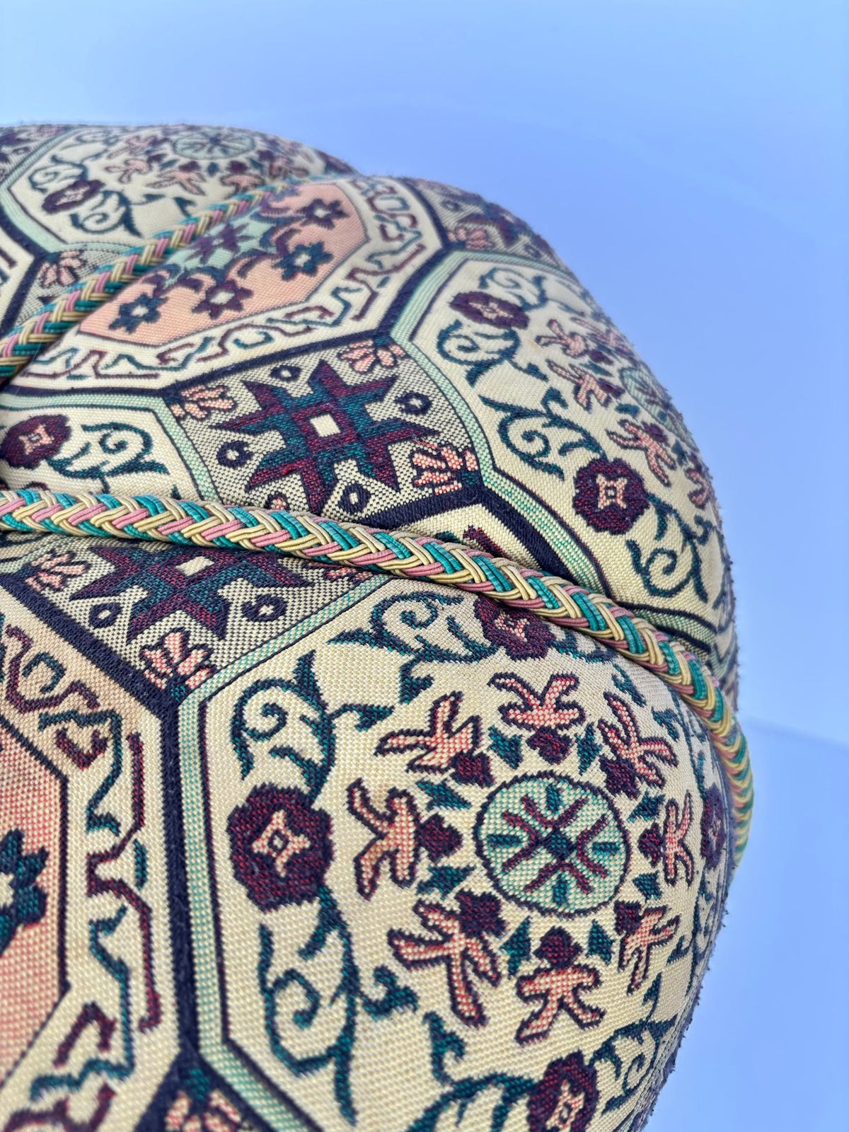 Moroccan Pouf Upholstered in Moorish Textile Fabric Stool