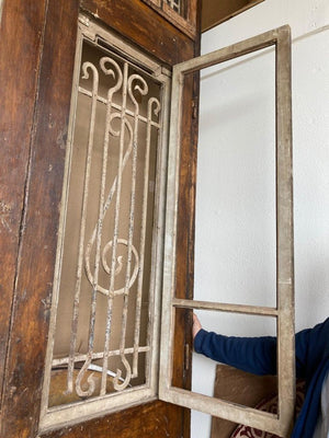 Set of French Painted Double Entry Door with Iron Insert
