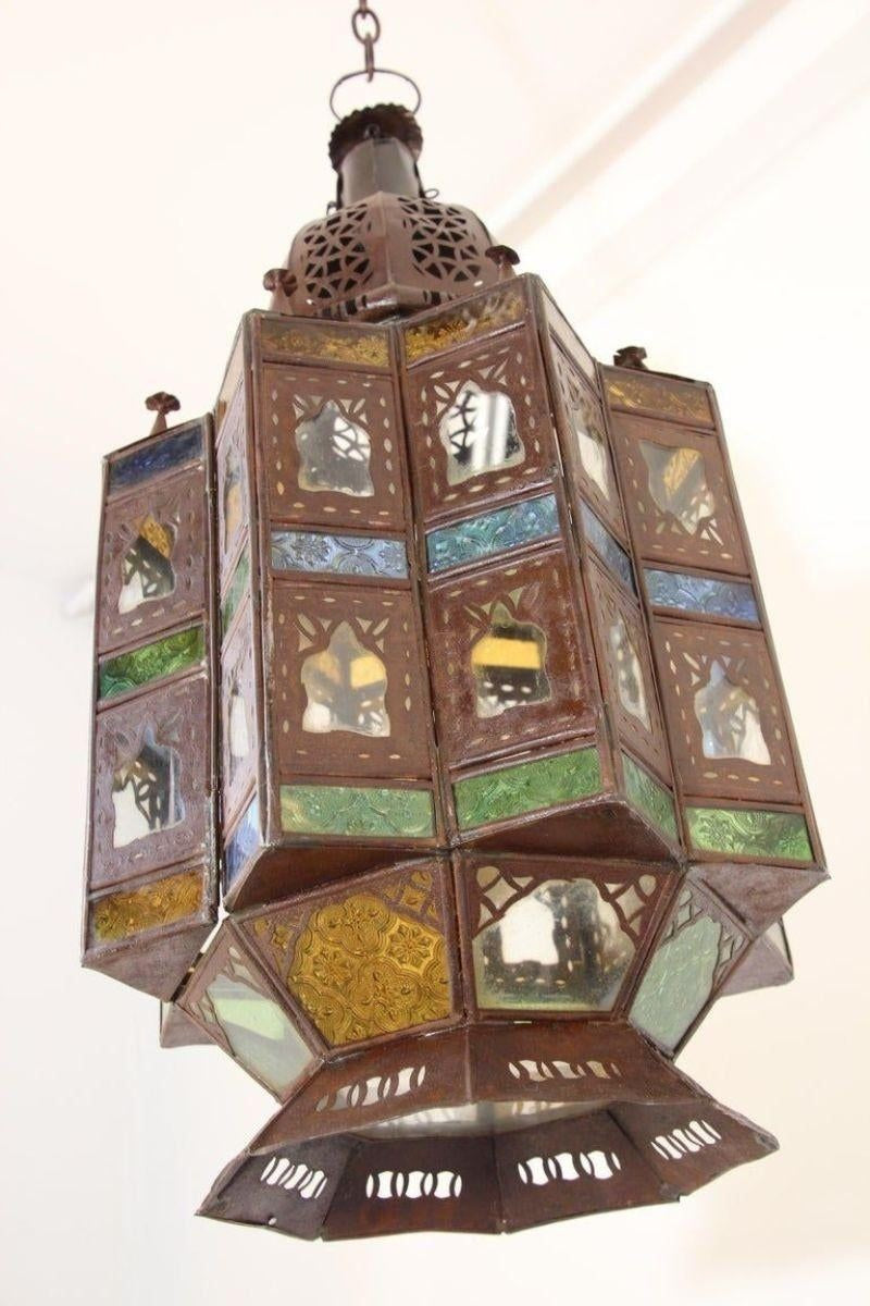 Late 20th Century Moroccan Moorish Hanging Glass Lantern