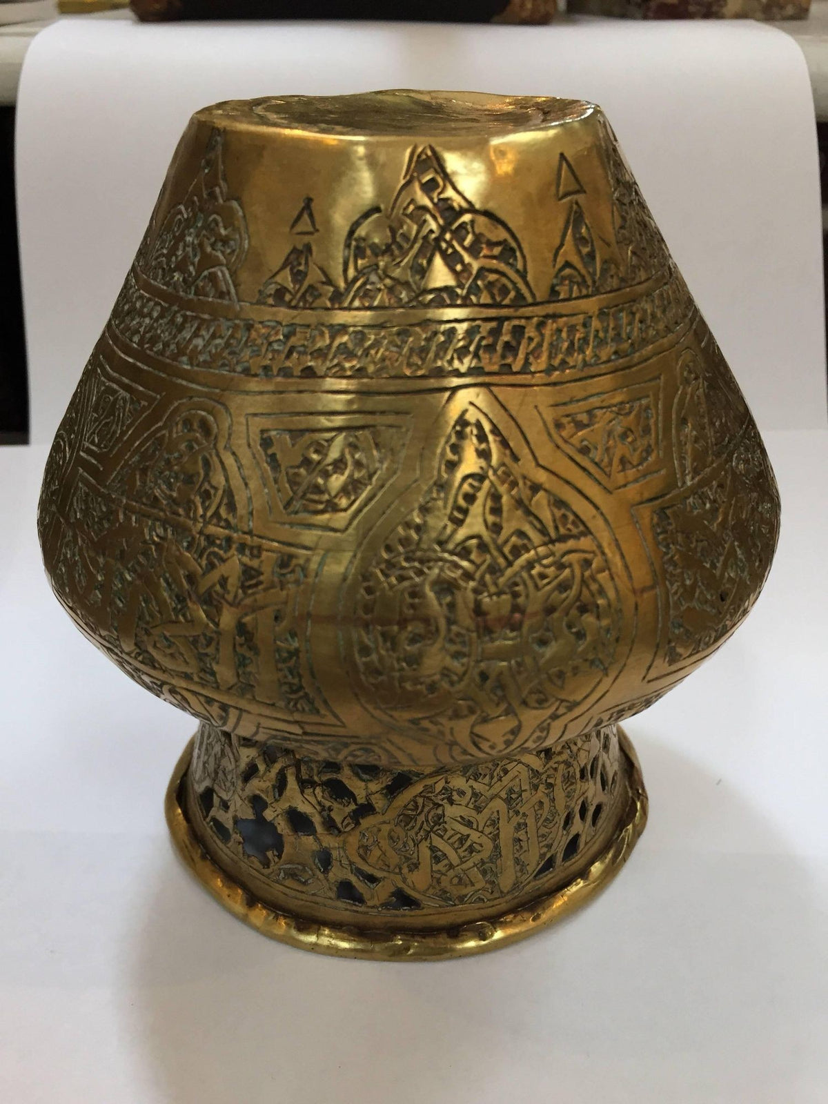 Middle Eastern Moorish Brass Bowl Engraved with Arabic Calligraphy