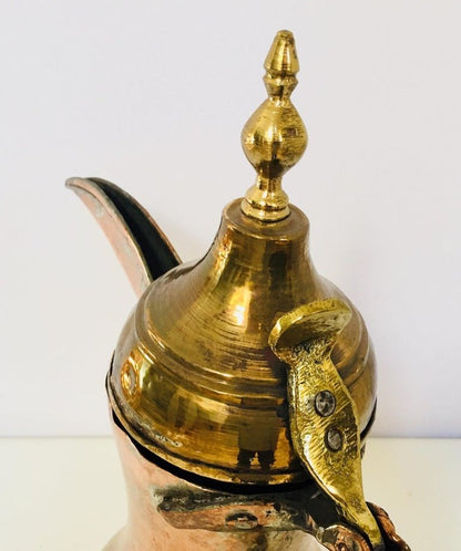 Antique Dallah Coffee Pot, Hand-Hammered Copper & Brass, Oman, 1890