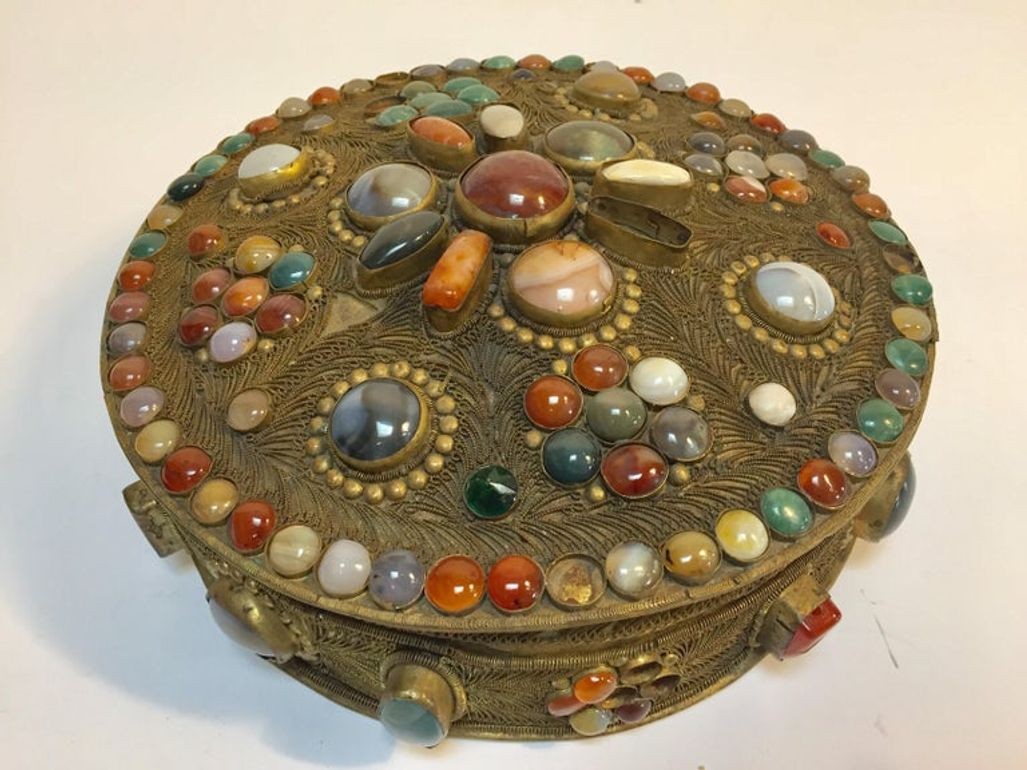Vintage Agate Inlaid Moorish Wedding Jewelry Dressing Box