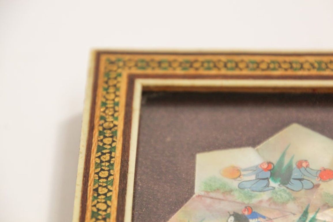 Framed Middle Eastern Miniature Painting on Shell