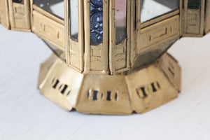 Moroccan Candle Lantern in Moorish Gilt Metal and Glass