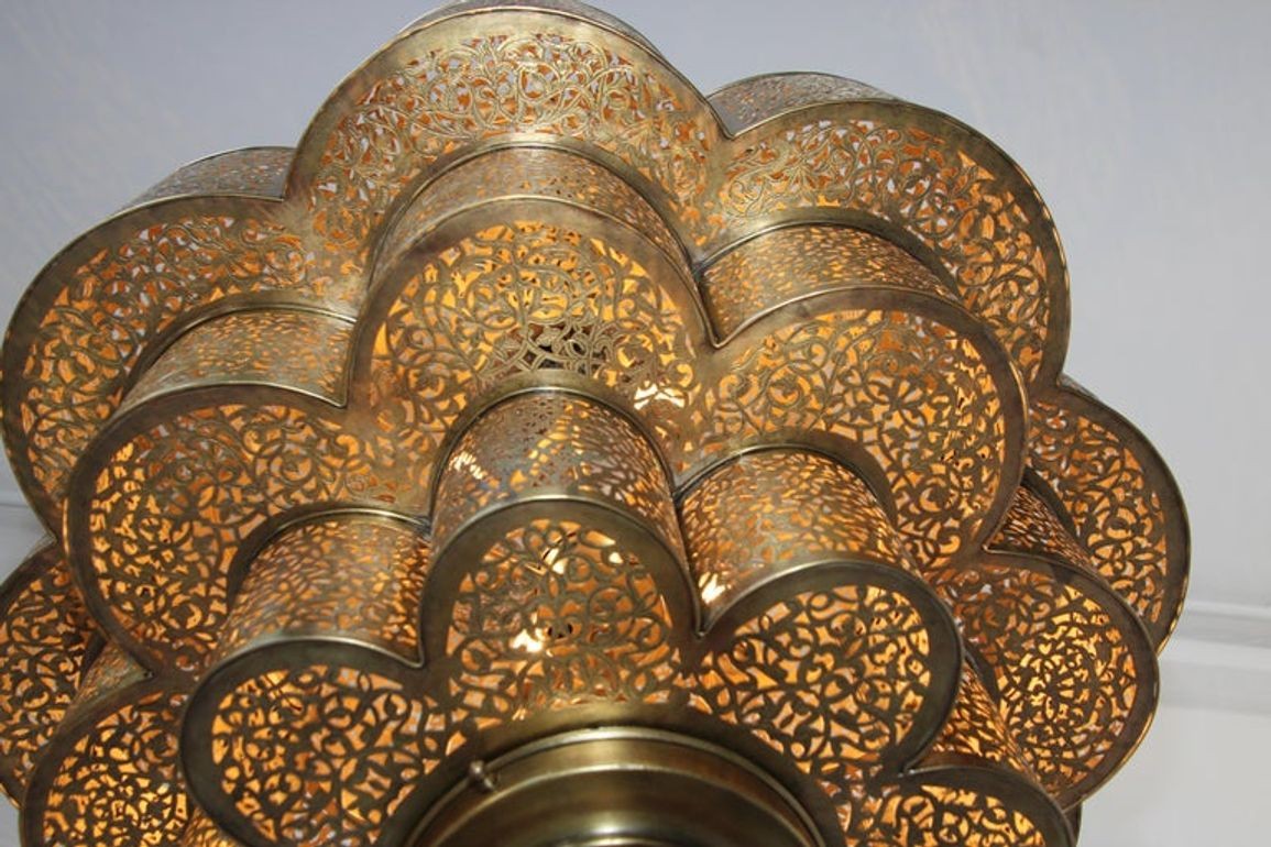Large Moroccan Brass Chandelier Moorish Alhambra