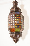 Moroccan Hanging Glass Lantern Moorish Metal Light Fixture with Stained Glass