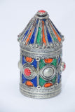 Antique Kabyle Berber Silver & Enamel Kohl Jewelry Box, Algeria, circa 1920s