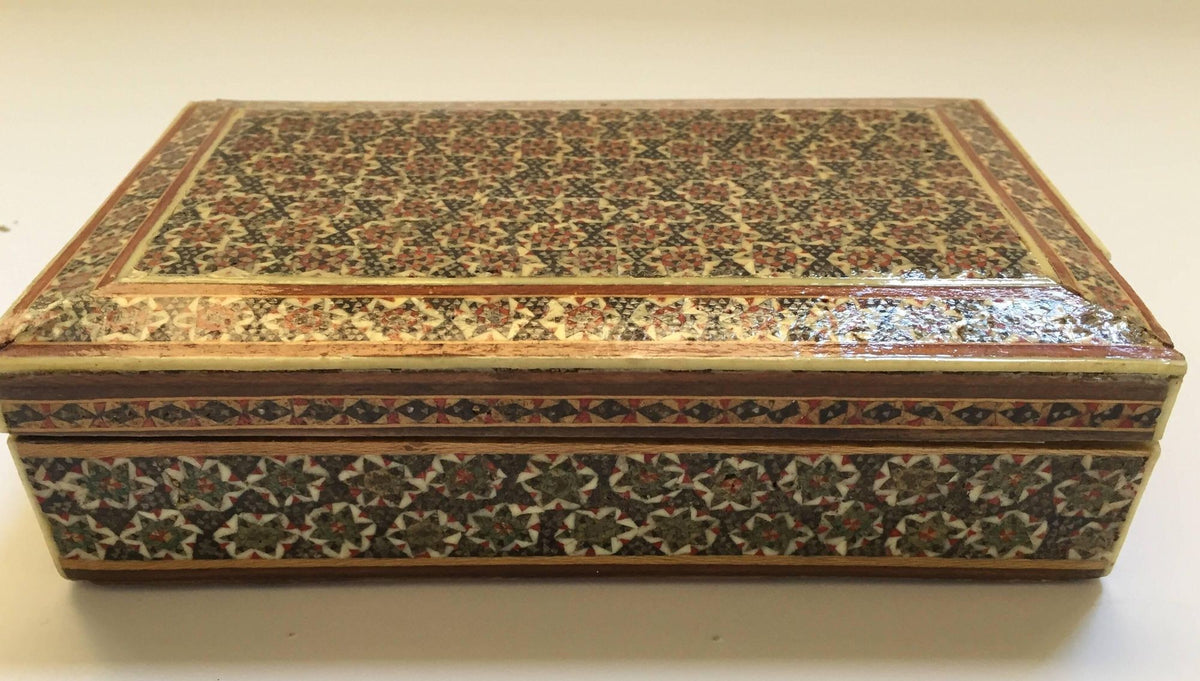 Handcrafted Persian Micro Mosaic Box with Geometric Design, 1940