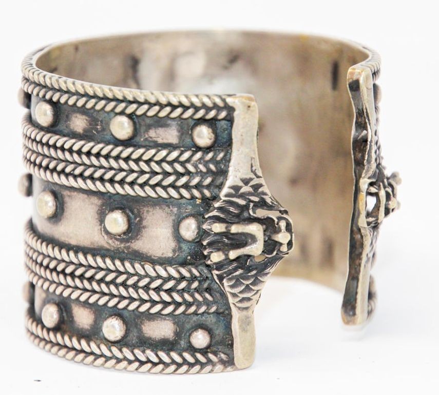 Vintage Moroccan Berber Tribal Bracelet, Handcrafted Metal Cuff, 1950