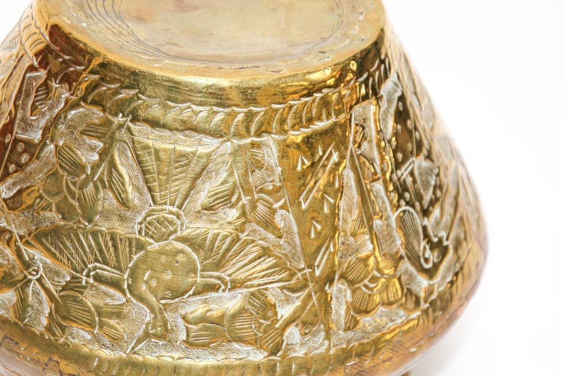 Middle Eastern Islamic Brass Bowl with Egyptian Scene