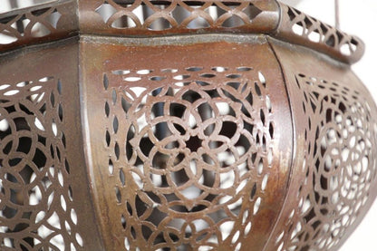 Vintage Moroccan Moorish Clear Glass Pierced Metal Lantern Chandelier, 1980s