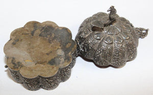 Antique Mughal Silver Chased Collectible Box Trinket Pandan Box, North India