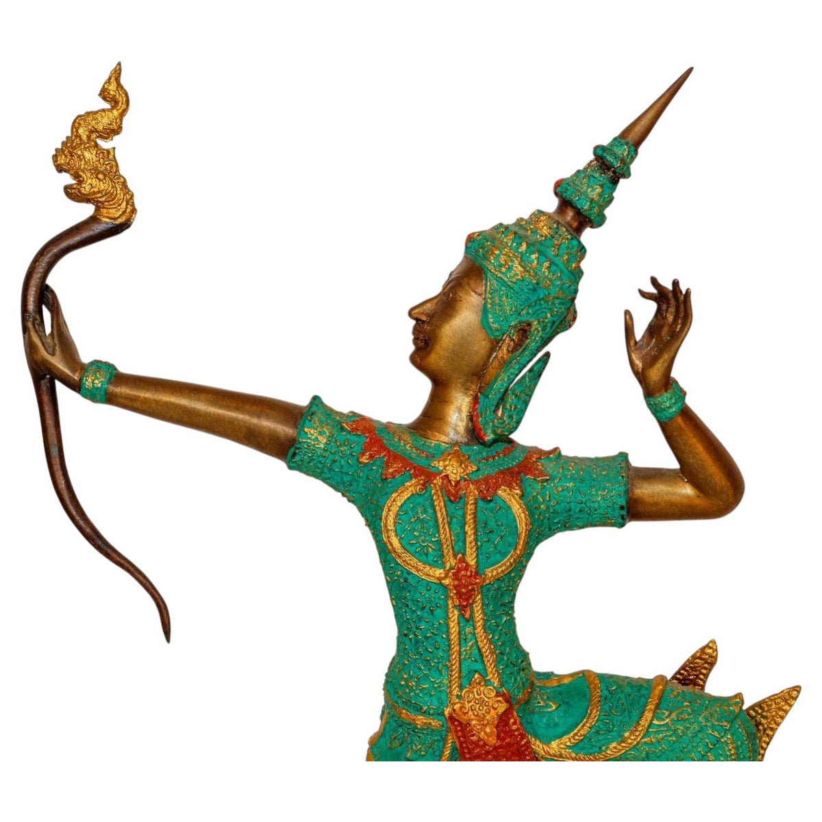 Vintage Bronze Gold and Green Thai Figurine of Prince Rama with a Bow — additional view 7