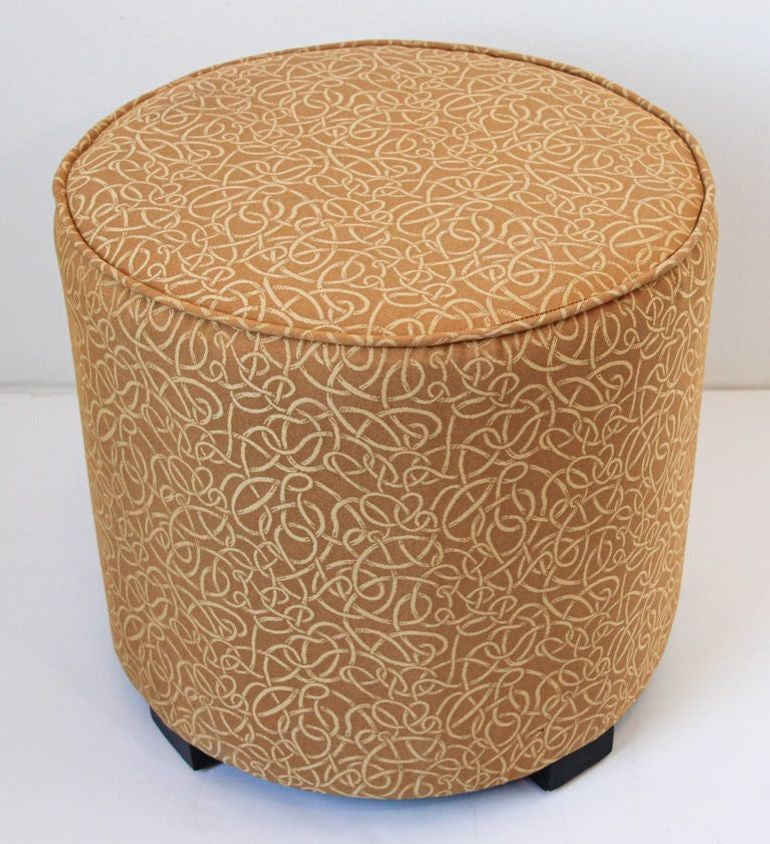Moroccan Pouf Upholstered in Gold Fabric Stool