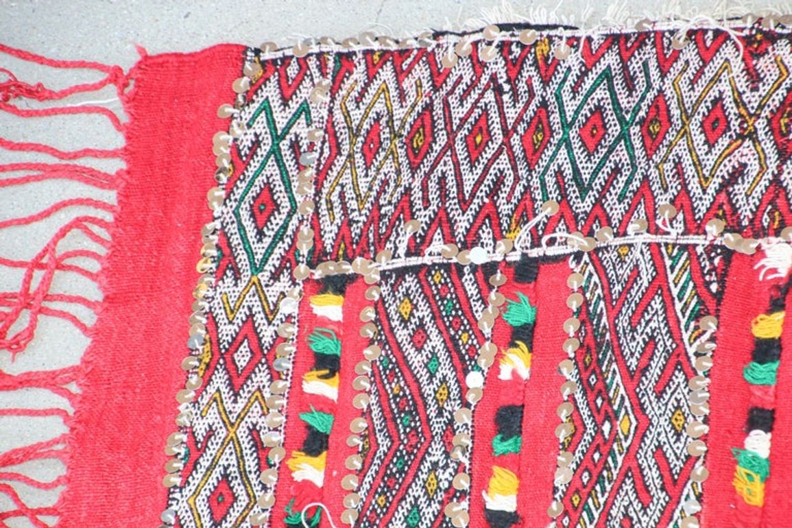 1960s Moroccan Vintage Berber Textile with Sequins North Africa, Handira